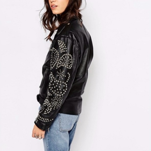 ASOS Reclaimed Vintage Black Real Leather Biker
Jacket Moto Stud ASOS H&M Zara M - Picture 6 of 16